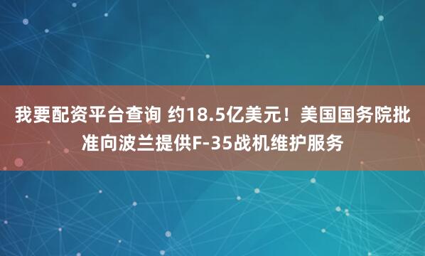 我要配资平台查询 约18.5亿美元！美国国务院批准向波兰提供F-35战机维护服务